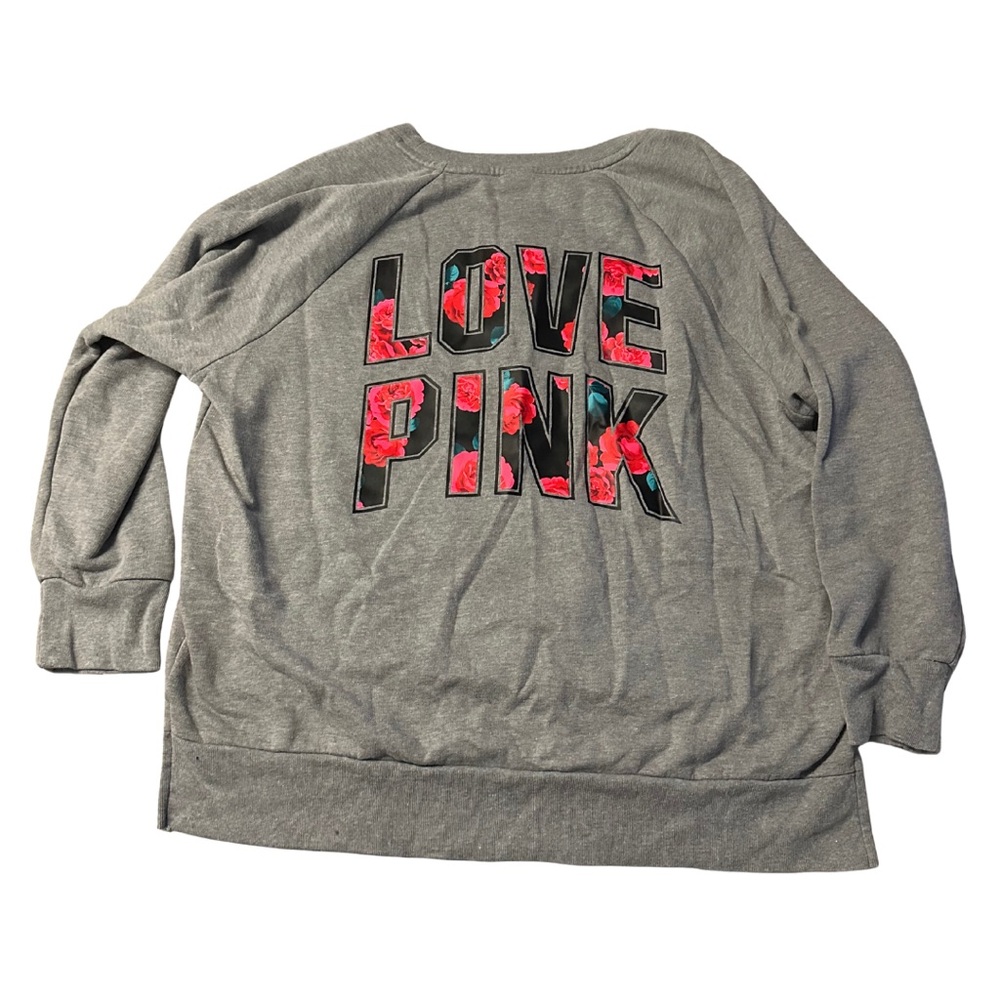 VS PINK | Grey Floral Detail Sweatshirt | Y2K 2010s Retro
